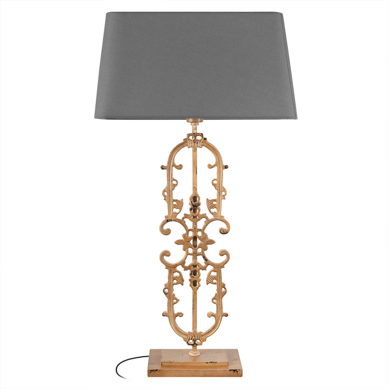Настольная лампа на ажурном чугунном основании с тканевым серым абажуром Openwork Lamp Коричневый Серый в Саратове | Loft Concept 