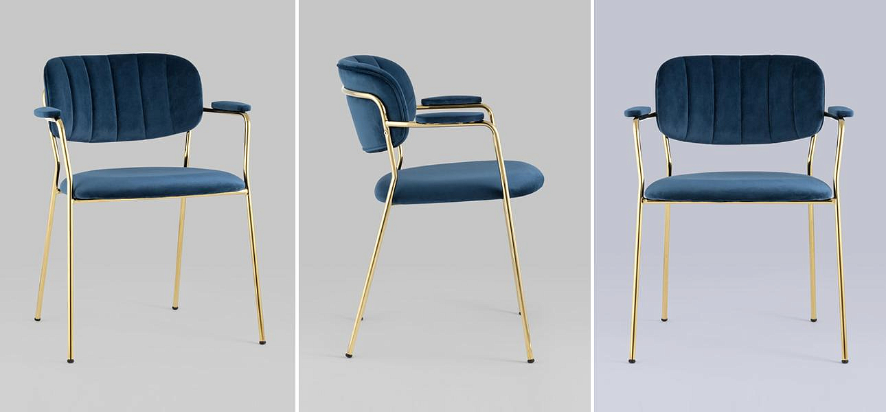 Стул Singer Chair Золотой Металл Синий Велюр Стул Singer Chair Золотой Металл Синий Велюр - Loft-Concept в Саратове