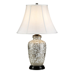 Настольная лампа с фарфоровым основанием с декоративным орнаментом и белым абажуром на темной круглой подставке Elstead Lighting варинант исполнения - 11 | Loft Concept в Саратове