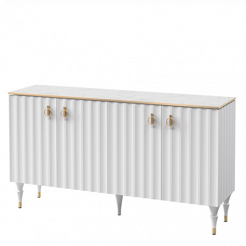 Консоль четырёхдверная с белым рельефным фасадом Expanses of Beauty Белый Золотой Белый Мрамор Bianco в Саратове | Loft Concept 