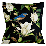 Декоративная подушка чёрная с изображением птицы в саду Blooming Blue Birds варинант исполнения - 1 | Loft Concept в Саратове
