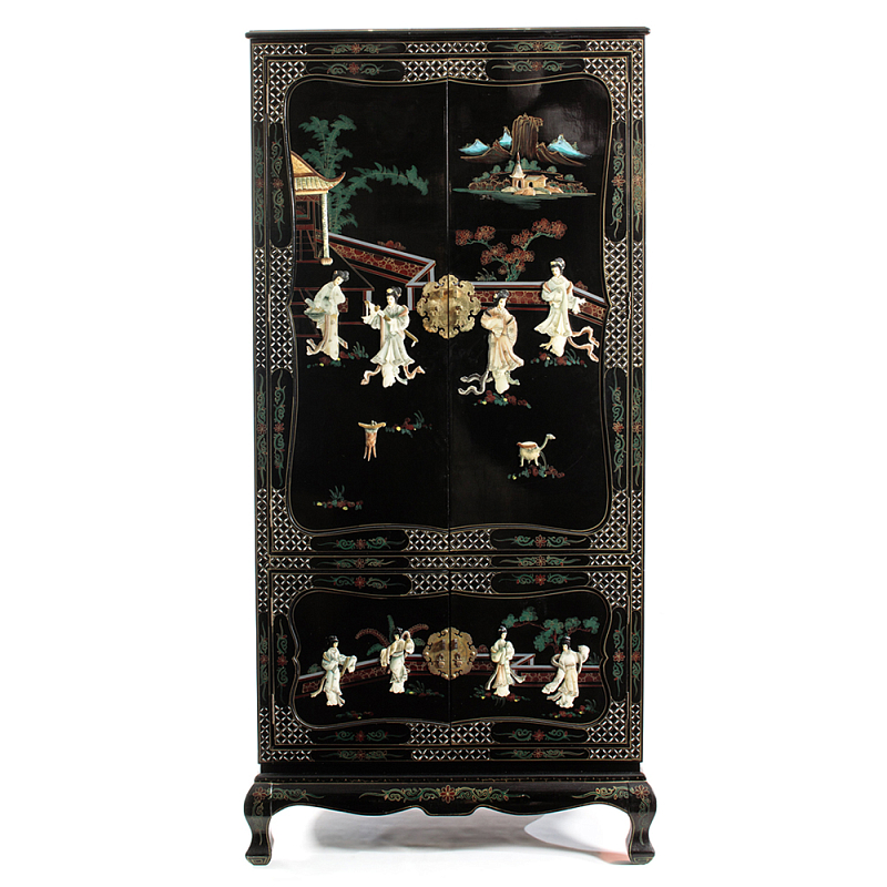 Шкаф черный в китайском стиле  Chinese Cabinet Black Черный Мульти в Саратове | Loft Concept 