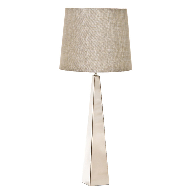 Настольная лампа с высоким основанием из металла и бежевым цилиндрическим абажуром из искусственного шелка Elstead Lighting Никель Белый Бежевый в Саратове | Loft Concept 
