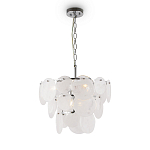 Люстра из белых стеклянных дисков на серебрянном каркасе White Glowing Reflectors варинант исполнения - 3 | Loft Concept в Саратове