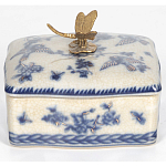 Фарфоровая шкатулка с бронзовой стрекозой Blue and White варинант исполнения - 3 | Loft Concept в Саратове