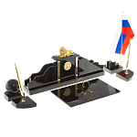 Настольный письменный набор из чёрного обсидиана с декором в виде льва Golden Lion варинант исполнения - 2 | Loft Concept в Саратове
