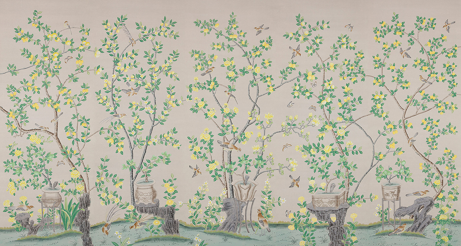 Обои ручная роспись Jardinieres & Citrus Trees Silver metallic Обои ручная роспись Jardinieres & Citrus Trees Silver metallic - Loft-Concept в Саратове