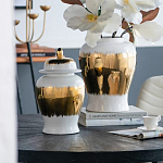 Ваза белая с крышкой и золотистыми фрагментами Chinoiserie Ceramics варинант исполнения - 1 | Loft Concept в Саратове