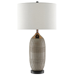 Настольная лампа керамическая с тканевым цилиндрическим абажуром Bullet варинант исполнения - 2 | Loft Concept в Саратове