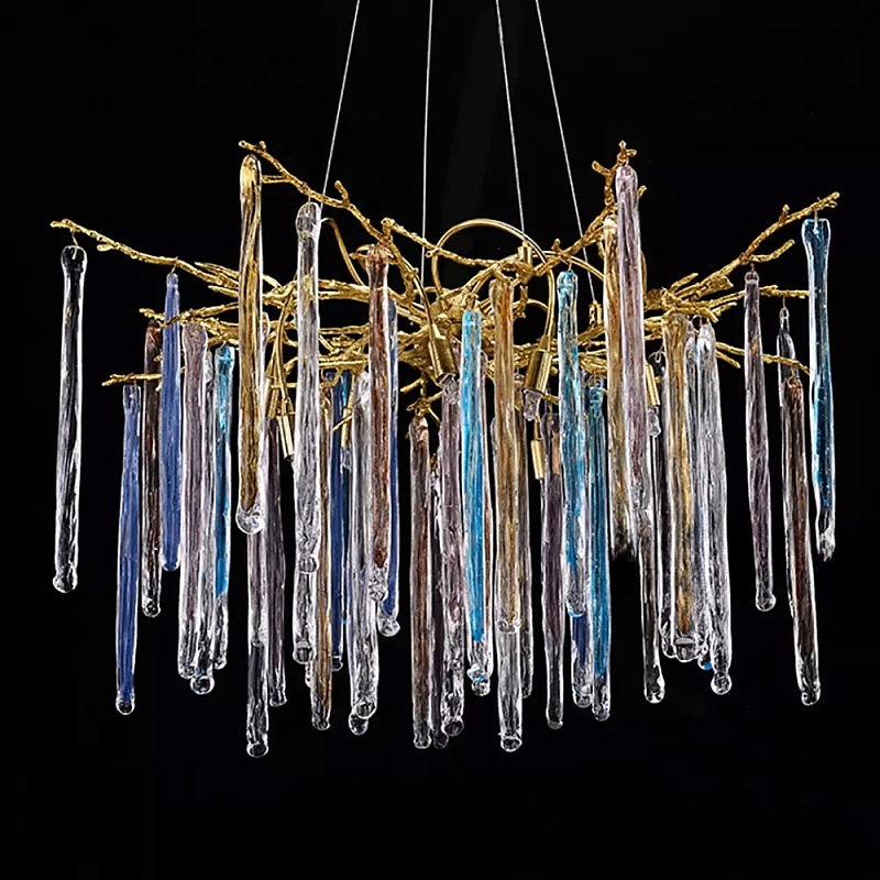 Люстра на подвесе с каркасом из металла и цветными подвесками из стекла Droplet Chandelier Золотой Прозрачный Голубой Янтарный Люстра на подвесе с каркасом из металла и цветными подвесками из стекла Droplet Chandelier Золотой Прозрачный Голубой Янтарный в Саратове | Loft Concept