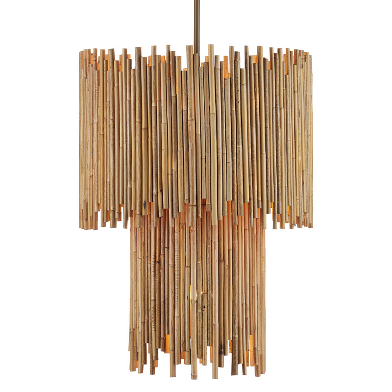 Подвесной светильник двухъярусный с абажуром из ротанга Wicker Furniture Бежевый в Саратове | Loft Concept 