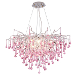 Люстра серебрянная с розовыми стеклянными подвесками в форме капель FAIRYTREE Light варинант исполнения - 3 | Loft Concept в Саратове