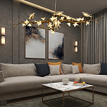 Люстра в виде золотой ветки с цветами и птичками Marvelous Garden варинант исполнения - 2 | Loft Concept в Саратове