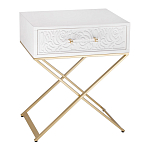 Приставной столик с выдвижным ящиком  White Table Carved Pattern варинант исполнения - 1 | Loft Concept в Саратове