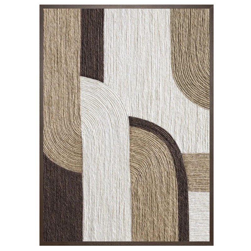 Панно из шнура геометрическая абстракция wall panel line II Коричневый Молочный в Саратове | Loft Concept 