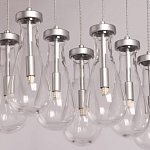 Люстра с 9-ю прозрачными плафонами из стекла в форме капли на прямоугольном потолочном основании цвета хром Lucid Rain  варинант исполнения - 4 | Loft Concept в Саратове