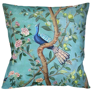Подушка декоративная с изображением птицы в саду Chinoiserie Bird in the Garden Cushion