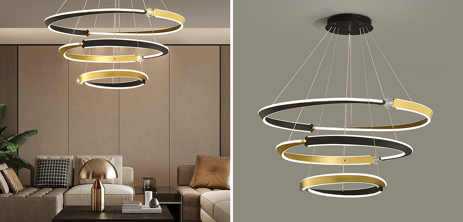 Люстра Кольца Ring Horizontal Cyril Три кольца Черный Золотой Люстра Кольца Ring Horizontal Cyril Три кольца Черный Золотой - Loft-Concept в Саратове