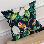 Декоративная подушка чёрная с изображением птиц и цветов Blooming Birds 2 варинант исполнения - 2 | Loft Concept в Саратове