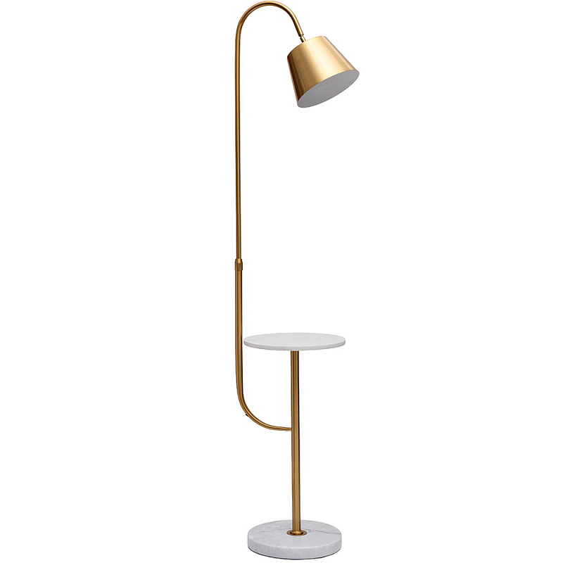 Торшер с мраморным столиком и золотым плафоном Ezio Floor Lamp Золотой Белый Мрамор Bianco в Саратове | Loft Concept 