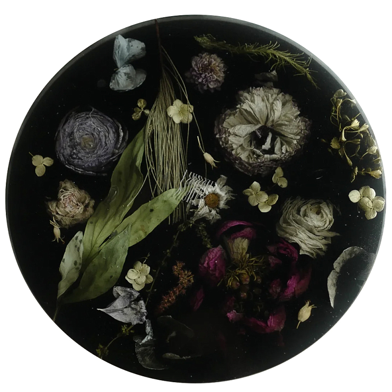 Круглый поднос из эпоксидной смолы с цветами черный Epoxy Resin Flowers Tray Black Черный Мульти Круглый поднос из эпоксидной смолы с цветами черный Epoxy Resin Flowers Tray Black Черный Мульти в Саратове | Loft Concept