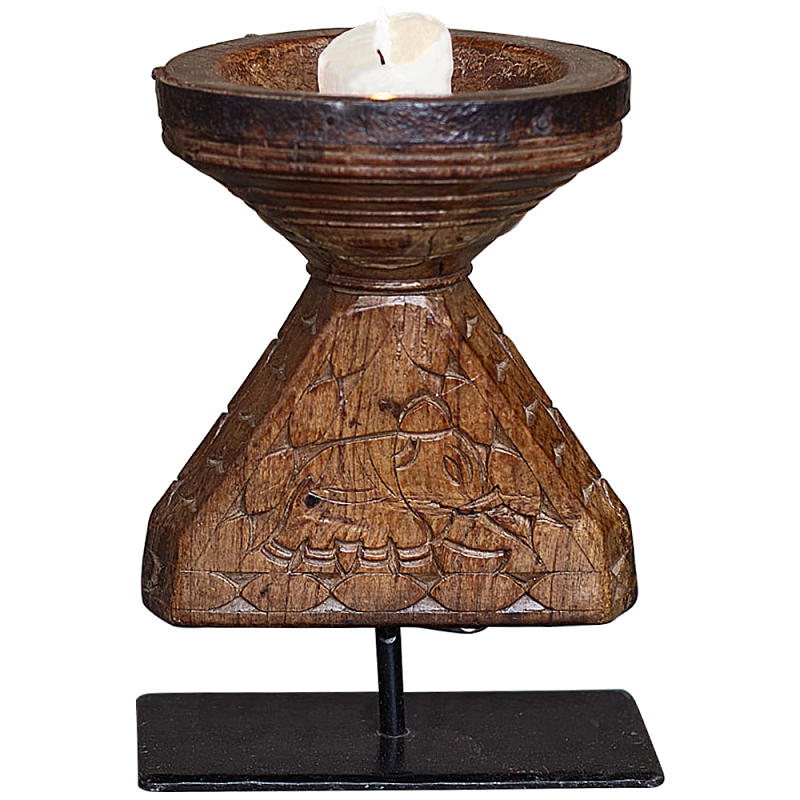 Подсвечник из массива тика на металлической подставке Wooden Carved Candlestick Коричневый Подсвечник из массива тика на металлической подставке Wooden Carved Candlestick Коричневый в Саратове | Loft Concept