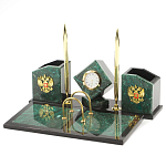 Настольный письменный набор из змеевика с часами и гербом Successful Leader варинант исполнения - 2 | Loft Concept в Саратове