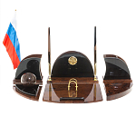 Настольный письменный набор с часами из природного камня обсидиана Oval Office варинант исполнения - 1 | Loft Concept в Саратове