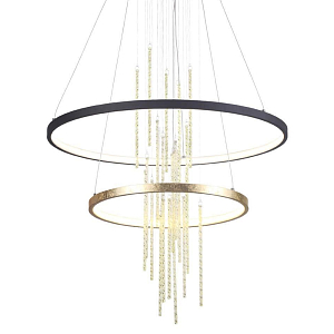 Люстра подвесная с 2-мя круглыми подвесами в черном и золотистом цвете и вертикальными подвесками Ring Horizontal