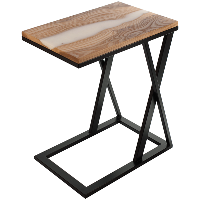 Кофейный столик со столешницей карагач и эпоксидной смолы Trina Coffee Table Древесина Белый Черный Кофейный столик со столешницей карагач и эпоксидной смолы Trina Coffee Table Древесина Белый Черный в Саратове | Loft Concept
