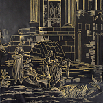 Обои ручная роспись Views of Italy Gold Outline варинант исполнения - 1 | Loft Concept в Саратове