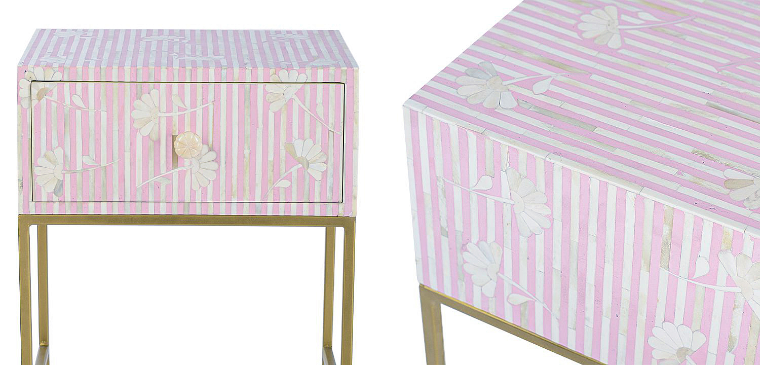 Тумбочка Pink Flower Indian Bone Inlay nightstand Тумбочка Pink Flower Indian Bone Inlay nightstand - Loft-Concept в Саратове