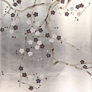 Обои ручная роспись Plum Blossom Lavender on Tarnished Silver gilded paper
