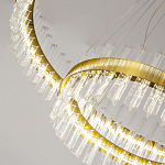 Люстра подвесная двухъярусная с золотистымыми кольцами и прозрачными стеклянными элементами Ring Horizontal варинант исполнения - 3 | Loft Concept в Саратове