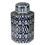 Ваза с крышкой и графическим узором в сине-белых цветах Blue & White Ornament  варинант исполнения - 2 | Loft Concept в Саратове