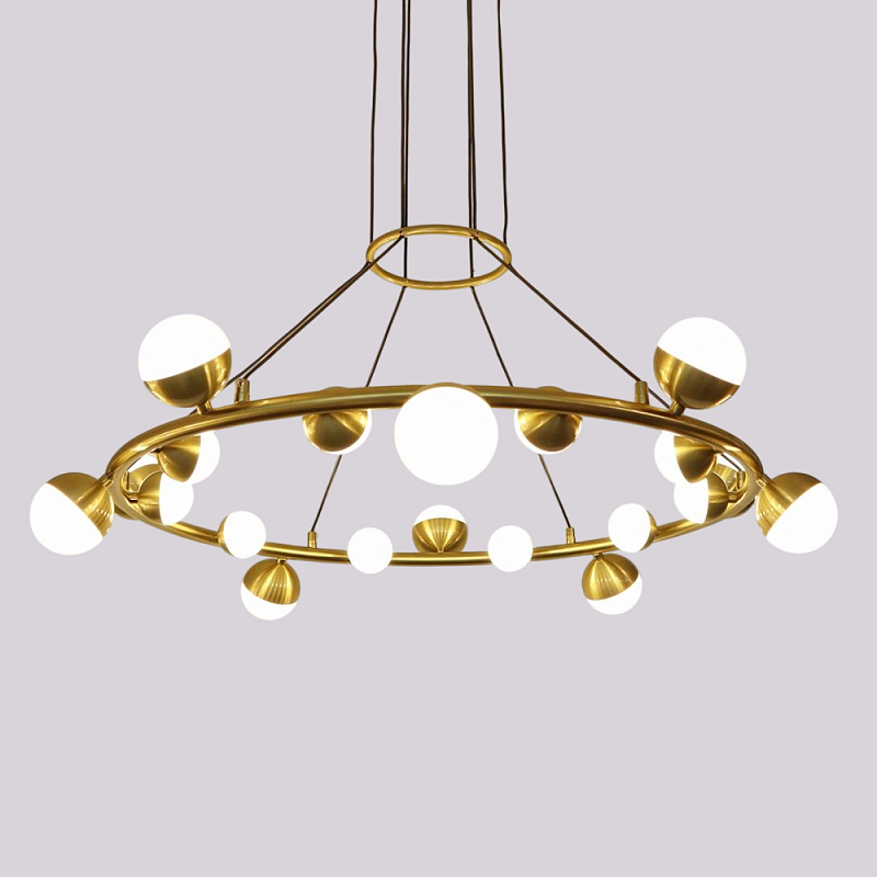 Люстра подвесная светодиодная с плафонами в форме шара Italian Globe Cedar Moss Light Бронза Белый Люстра подвесная светодиодная с плафонами в форме шара Italian Globe Cedar Moss Light Бронза Белый в Саратове | Loft Concept