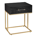 Приставной столик с резным узором на выдвижном ящике Black Table Carved Pattern варинант исполнения - 1 | Loft Concept в Саратове