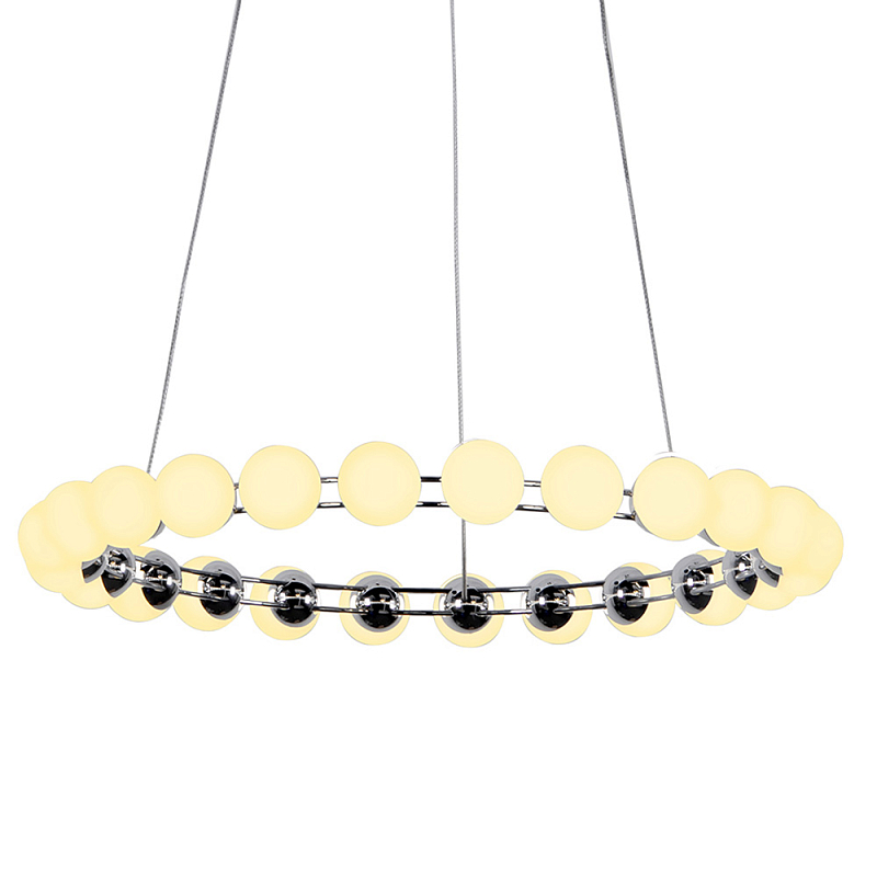 Люстра светодиодная кольцевая с круглыми плафонами белого цвета PEARLS Suspension 48 Хром Латунь Белый Люстра светодиодная кольцевая с круглыми плафонами белого цвета PEARLS Suspension 48 Хром Латунь Белый в Саратове | Loft Concept