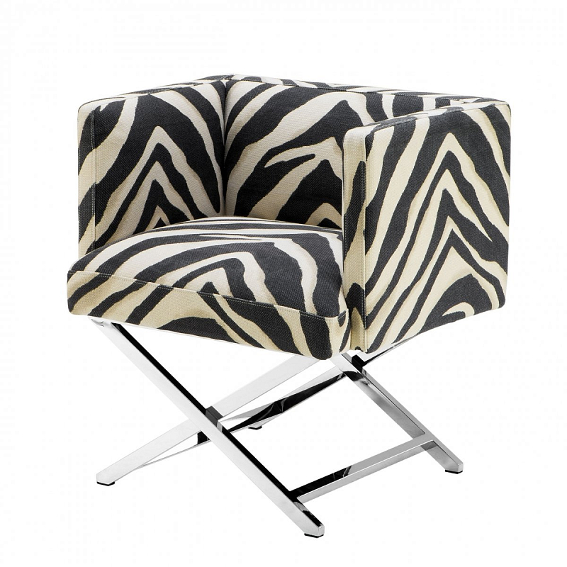 Кресло Eichholtz Chair Dawson Zebra Черно-белый Нержавеющая сталь Кресло Eichholtz Chair Dawson Zebra Черно-белый Нержавеющая сталь в Саратове | Loft Concept