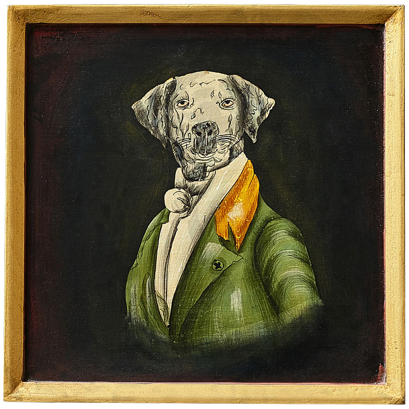 Картина в квадратной раме Chinoiserie Grey Dog Portrait Зеленый Черный Золотой Мульти Картина в квадратной раме Chinoiserie Grey Dog Portrait Зеленый Черный Золотой Мульти в Саратове | Loft Concept
