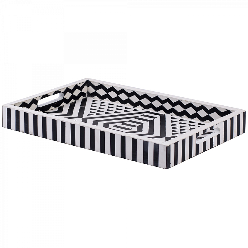 Поднос Инкрустация кость Black And White Bone Inlay Tray Черно-белый Поднос Инкрустация кость Black And White Bone Inlay Tray Черно-белый в Саратове | Loft Concept