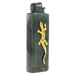 Зажигалка газовая из натурального камня Офиокальцит с декоративной металлической вставкой в виде ящерицы Metal Stone Lighters варинант исполнения - 1 | Loft Concept в Саратове