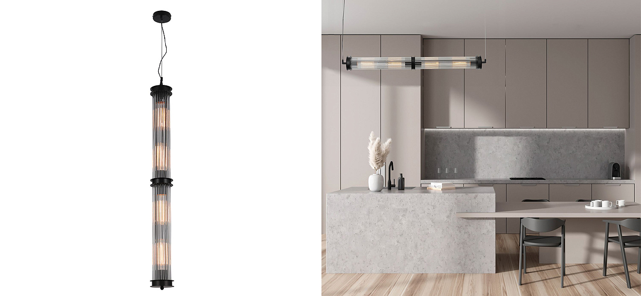 Люстра с рифленым плафоном Glass Tube Black Люстра с рифленым плафоном Glass Tube Black - Loft-Concept в Саратове