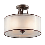 Потолочный светильник с двойным цилиндрическим плафоном из белого стекла и прозрачной органзы Kichler варинант исполнения - 1 | Loft Concept в Саратове