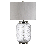 Настольная лампа с цилиндрическим абажуром и прозрачным стеклянным основанием Quintiesse варинант исполнения - 1 | Loft Concept в Саратове