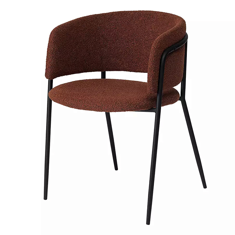 Стул полукруглый мягкий с буклированной обивкой Chair with Boucle Upholstery Черный Терракотовый в Саратове | Loft Concept 