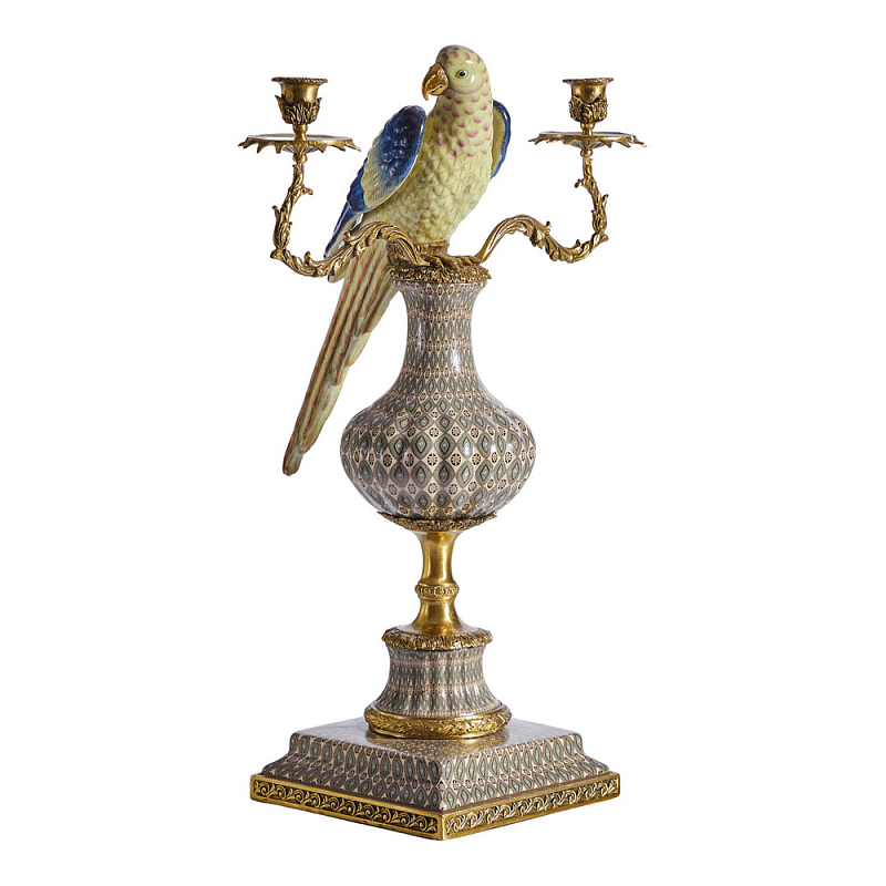 Подсвечникв образе попугая из фарфора с бронзовыми элементами Eden Garden Бронза Мульти в Саратове | Loft Concept 