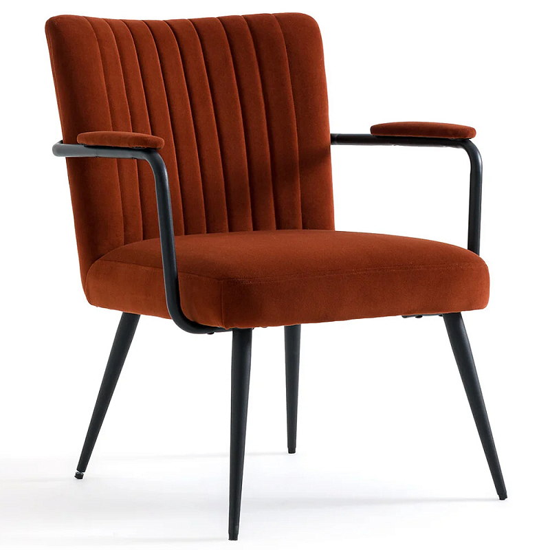 Кресло бархатное с подлокотниками на металлическом каркасе Oriel Retro Armchair Красный Черный Кресло бархатное с подлокотниками на металлическом каркасе Oriel Retro Armchair Красный Черный в Саратове | Loft Concept