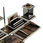 Настольный письменный набор с часами из природного камня обсидиана Team leader варинант исполнения - 4 | Loft Concept в Саратове