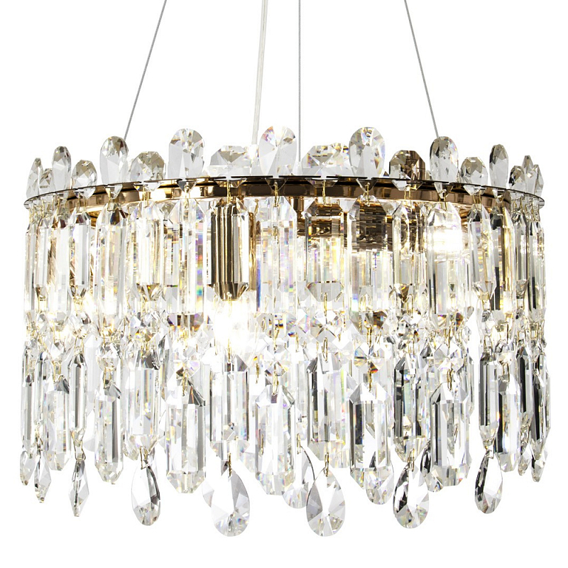 Круглая люстра с хрустальными подвесками Roul Crystal Round Chandelier Прозрачное Стекло Глянцевое золото Круглая люстра с хрустальными подвесками Roul Crystal Round Chandelier Прозрачное Стекло Глянцевое золото в Саратове | Loft Concept